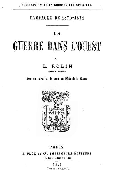 L. Rolin  1874_rolin_guerre_dans_ouest_plon_paris_
